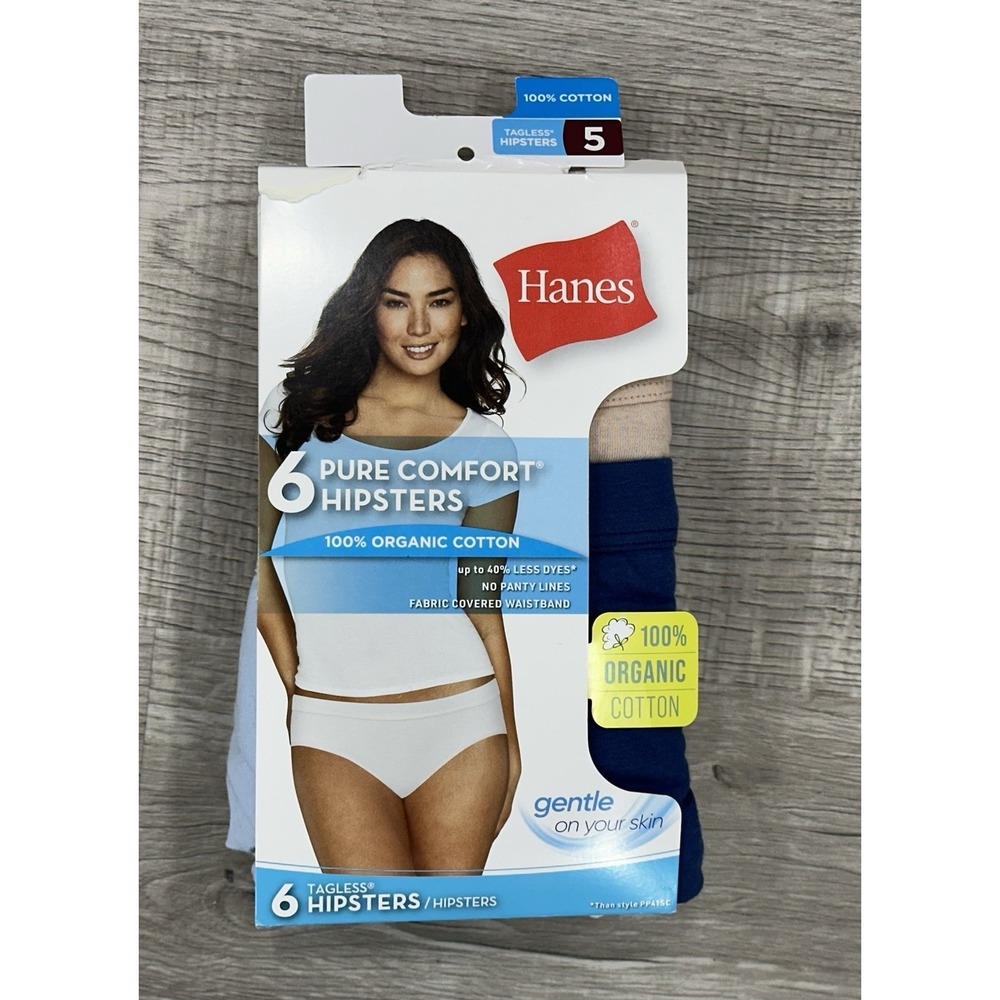 Hanes 6 Pk Pure Comfort Hipsters Underwear 5 Organic Cotton Tagless New‎ Damage